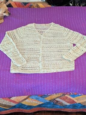 Open-Knit Cream Button-Front Women's Cardigan By Crossroads Sz XL